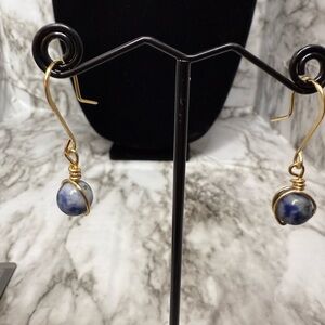 Wire Wrapped Blue Dot Jasper Earrings